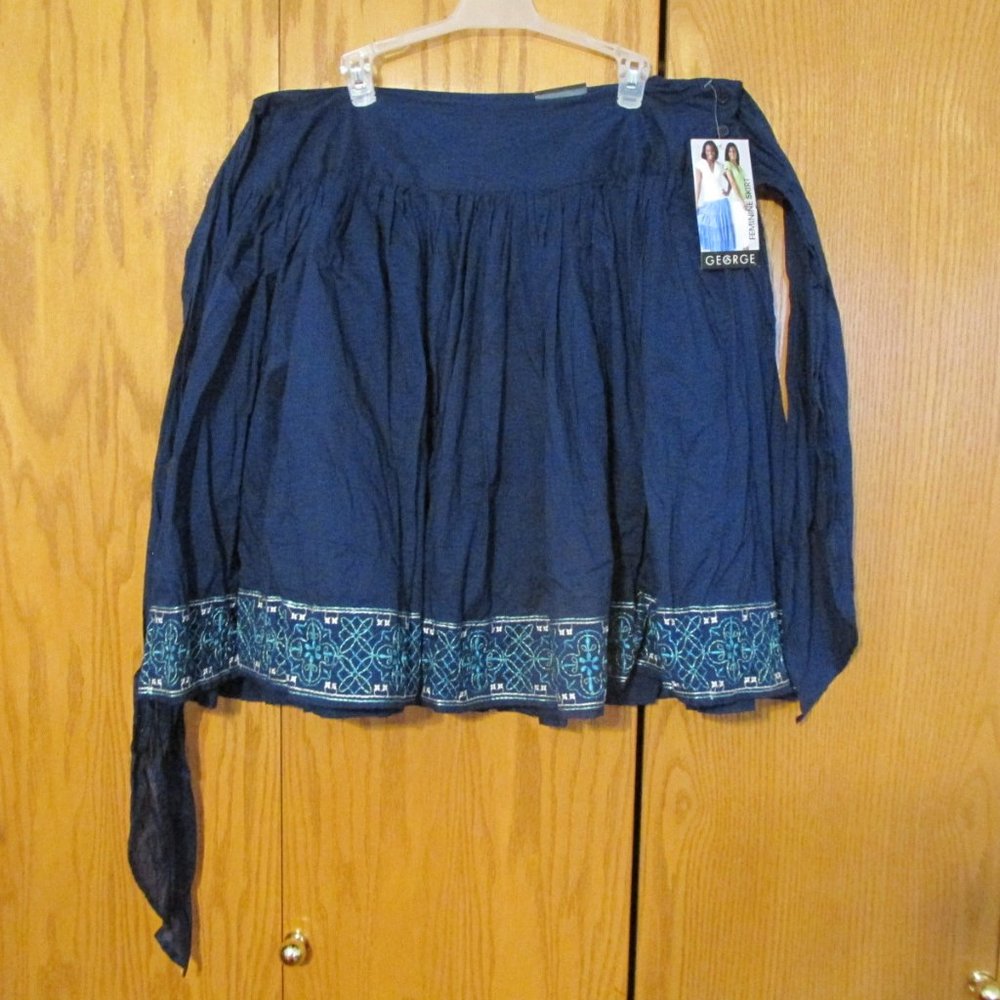 GEORGE WOMEN'S SIZE 18 SKIRT NAVY BLUE W/ TURQUOISE EMBROIDERY FEMININE NWT